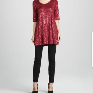 Eileen Fisher Silk Long Sequin Tunic Top